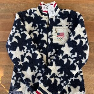 USA Olympic Star Sherpa Zip Jacket - Navy & White